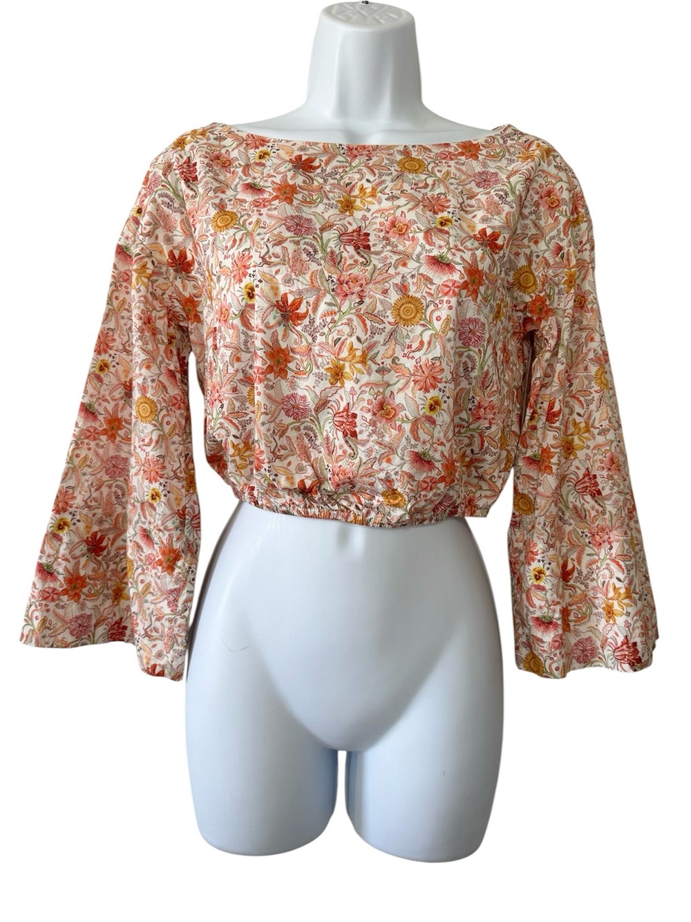 J. Crew Liberty Fabric Bell-Sleeve Cotton Garden of Life Floral Crop Top- XXS